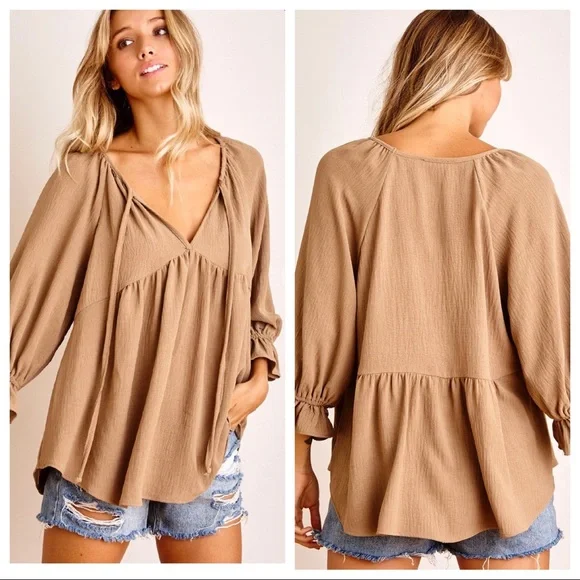 Bohemian chic Ruffle Sleeve V neck Woven Top - Picture 6 of 7